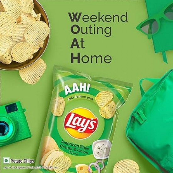 Lay's Potato Chips 50g/52g, American Style Cream & Onion Flavour, Crunchy Chips & Snacks (weight may vary)