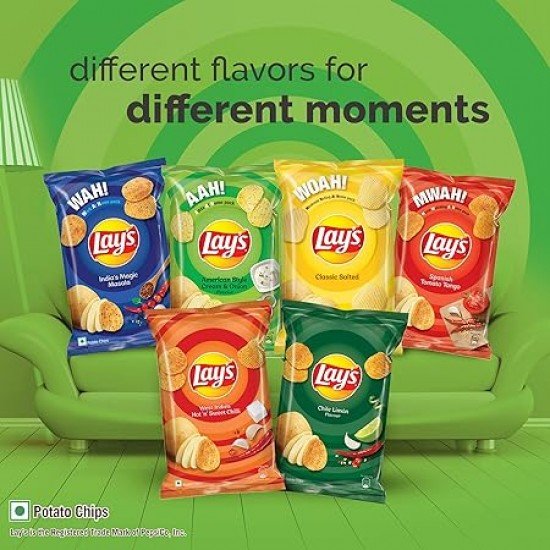 Lay's Potato Chips 50g/52g, American Style Cream & Onion Flavour, Crunchy Chips & Snacks (weight may vary)