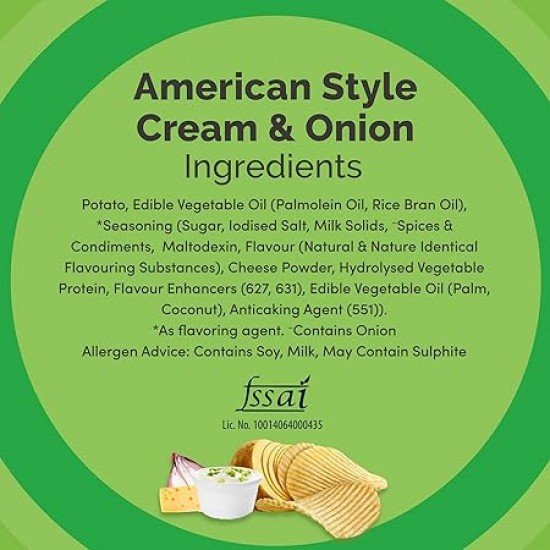 Lay's Potato Chips 50g/52g, American Style Cream & Onion Flavour, Crunchy Chips & Snacks (weight may vary)