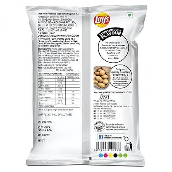 Lay's Potato Chips 50g/52g, American Style Cream & Onion Flavour, Crunchy Chips & Snacks (weight may vary)