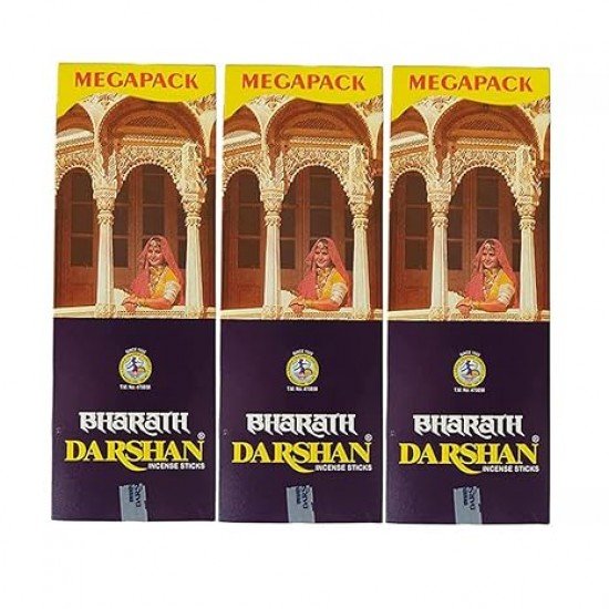 Darshan Incense - Bharath Darshan Incense Sticks (Agarbatti) 180 Grams Box - Pack of 3 (540g) : 390 Sticks