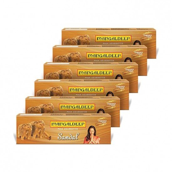 Mangaldeep Sandal Agarbatti Total 456 Sticks, Wood, 480 Count, Pack of 6