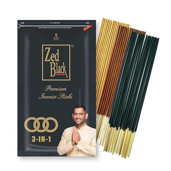 Zed Black 3 in 1 Premium Incense Sticks - Aroma Fragrance Sticks for Refreshing and Alluring Environment - Pack of 4