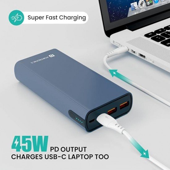 Portronics Power 45 20000mAh Super Fast Charging Metal Power Bank |Triple Output (2USB + 1 Type C) for Laptop/Mobiles/TWS/Speakers.(Blue)