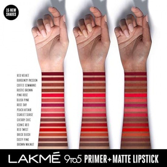 Lakme 9TO5 Primer + Matte Lip Color MB2 Caramel Latte, 3.6 g