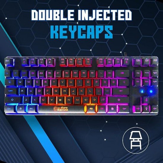 RPM Euro Games Gaming Keyboard Wired | 87 Keys Space Saving Design | Membrane Keyboard with Mechanical Feel | LED Backlit & Spill Proof Design