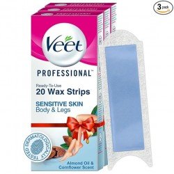 Veet Professional Waxing Strips Kit for Sensitive Skin, 20 Strips (Pack of 3) | Gel Wax Hair Removal for Women | Up to 28 Days of Smoothness | No Wax Heater or Wax Beans Required