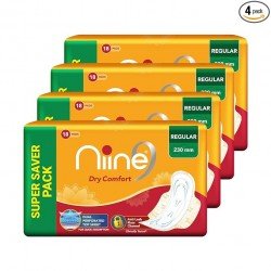 NIINE Dry Comfort Regular Sanitary Napkins for women, (Pack of 4) 72 Pads