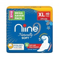 NIINE Naturally Soft XL Sanitary Pads (Pack of 1) 40 Pads Extra Soft and Cottony