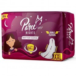 Paree Super Nights Sanitary Pads for Women (Trifold) |XXL-30 Pads|Double Feathers|Quick Absorption|Disposable Covers|Wide Coverage|Leakage Protection All Night