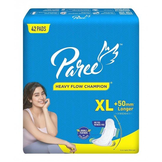 Paree Dry Feel Sanitary Pads For Women |XL-42 Pads|Heavy Flow Champion|Double Feathers for Extra Coverage|Quick Absorption