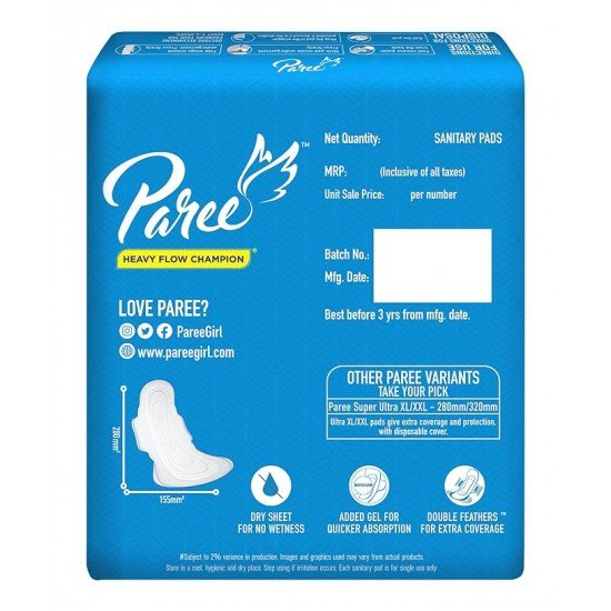 Paree Dry Feel Sanitary Pads For Women |XL-42 Pads|Heavy Flow Champion|Double Feathers for Extra Coverage|Quick Absorption