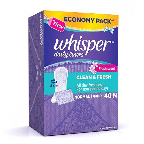 Whisper Clean and Fresh Daily Liners (Normal), 40 Sanitary pads for women (Pack of 1)