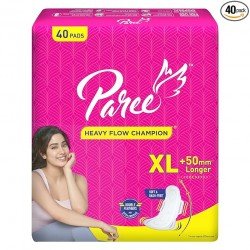 Paree Soft & Rash Free Sanitary Pads for Women|XL- 40 Pads|Quick Absorption|Heavy Flow Champion|Double Feathers for Extra Coverage|Gentle Fragrance|Leakage-Proof|Skin Friendly