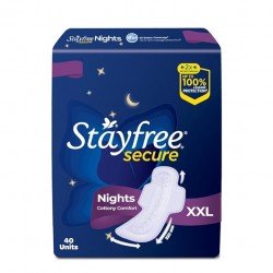 Stayfree Secure Nights XXL | 40 Pads| Cottony Soft Sanitary Pads for Women | Upto 100% leakage protection | Odour Control | Absorbs 2x Faster with Wider Back