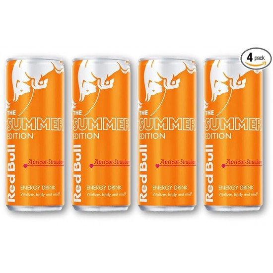 Red Bull The Summer Edition Apricot-Strawberry Flavour Energy Drink 250ml (Pack of 4) Unique