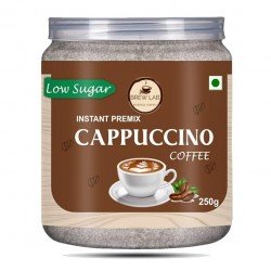 Brew Lab instant Cappuccino Coffee Premix with Low Sugar| 3 Steps Preparations- No Equipment Required 250g Instant Coffee