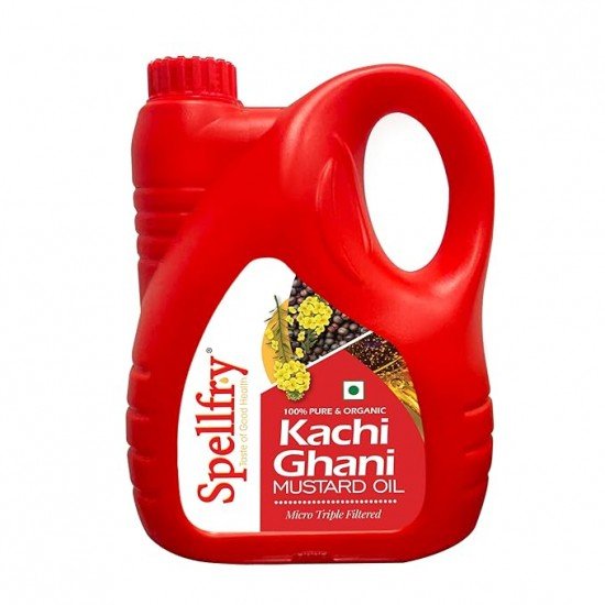 Spellfry 100% Pure Kachi Ghani Mustard Oil, 5 Litre, Can