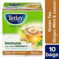 Tetley Green Tea, Ginger Mint Lemon, 10 Tea Bags