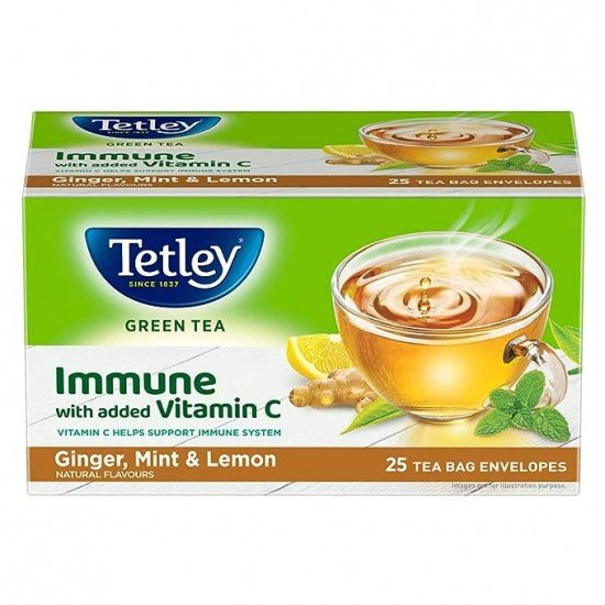 Tetley Green Tea Bags, Ginger Mint Lemon, 25 Tea Bags