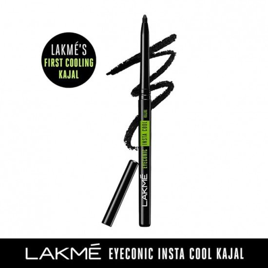 Lakme Eyeconic Insta Cool Kajal, Black, Cooling Kohl Liner with Cucumber, Twist Up Pencil - Waterproof, Smudge Proof & Long Lasting Eye Makeup, 0.35 g