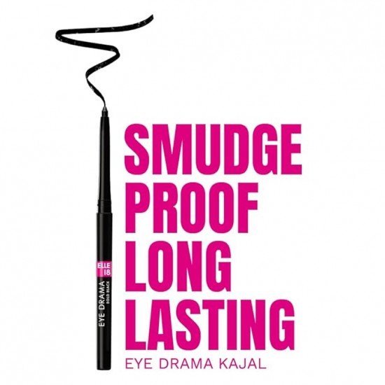 Elle 18 Eye Drama Bold Black Kajal 0.35 g, Matte Finish Kajal Black, Waterproof, Smudge Proof & Long Lasting Kajal with Matte Finish