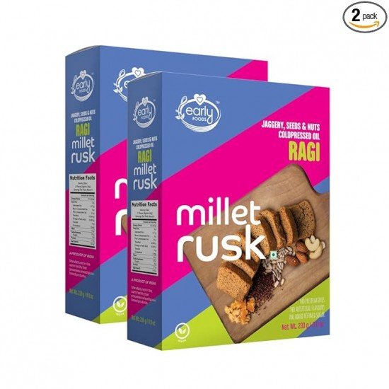 Early Foods - Pack of 2 : Ragi Rusk | Millet Rusk Sugar Free | No Maida Rusk | Rusks for Kids | Millet Toast Rusk Biscuit 230g x 2