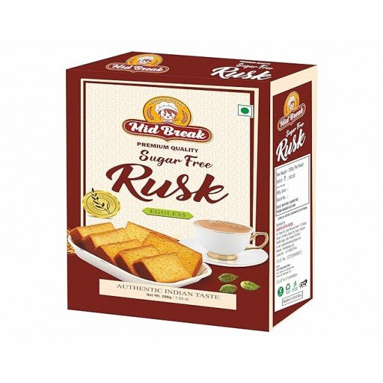 Midbreak - Sugar Free Rusk | Sugar Free Toast | Premium Handmade Rusk | Perfect Teatime Partner | 200 gms | Pack of 1