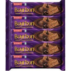 BAKEMATE Bourbon Chocolate Flavored Cream Filled Biscuits (135G X 5 Pc) Cream Sandwich (675 g, Pack of 5)