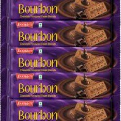 BAKEMATE Bourbon Chocolate Flavored Cream Filled Biscuits (135G X 5 Pc) Cream Sandwich (675 g, Pack of 5)