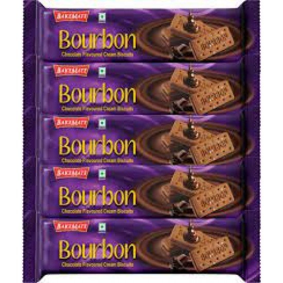 BAKEMATE Bourbon Chocolate Flavored Cream Filled Biscuits (135G X 5 Pc) Cream Sandwich (675 g, Pack of 5)