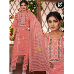 Women  Embroidered Kurta, Plazo and Dupatta Set