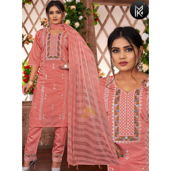 Women  Embroidered Kurta, Plazo and Dupatta Set