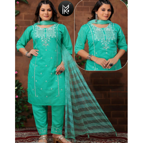 Women  Embroidered Kurta, Plazo and Dupatta Set