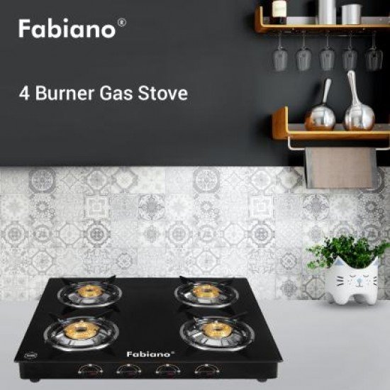 Fabiano FAB-4BR 4 Burner Stainless Steel with Glass Top Manual Gas Stove