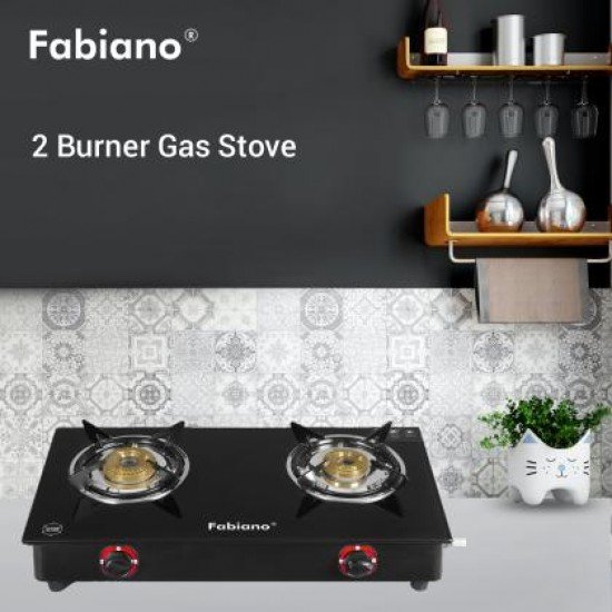 Fabiano FAB-2BRN 2 Burner Glass Manual Gas Stove