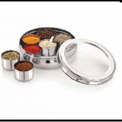 Mumma's LIFE- Masala Box With 7 Bowl And 1 Small Spoon Stainless Steel Ring Shape Masala (Spice) Box/ Dabba / Organiser 1 Piece Spice Set (Stainless Steel)