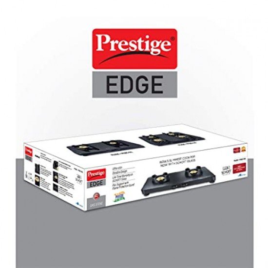 Prestige Edge 02 Black Pebs 2 Burner Glass Manual Gas Stove