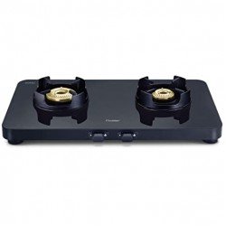 Prestige Edge 02 Black Pebs 2 Burner Glass Manual Gas Stove