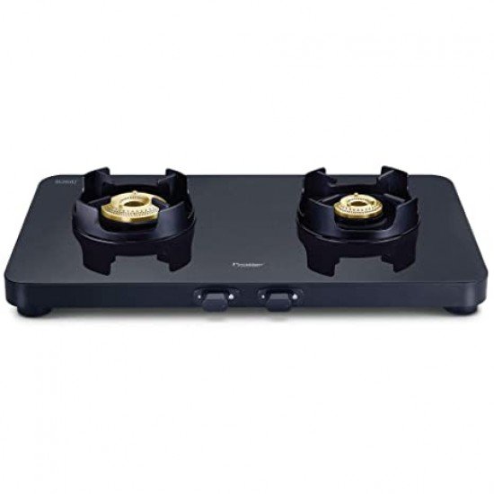 Prestige Edge 02 Black Pebs 2 Burner Glass Manual Gas Stove