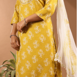 Women  Embroidered Kurta, Plazo and Dupatta Set