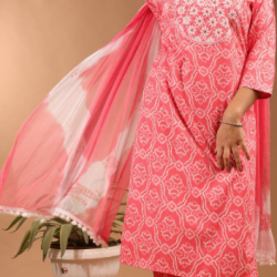 Women  Embroidered Kurta, Plazo and Dupatta Set