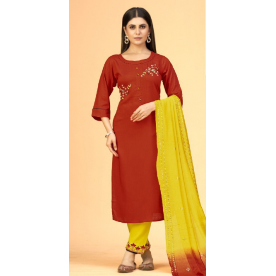 Women  Embroidered Kurta, Plazo and Dupatta Set