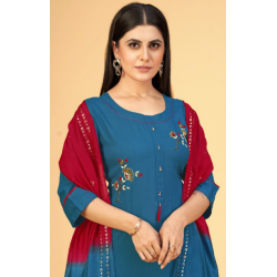 Women  Embroidered Kurta, Plazo and Dupatta Set