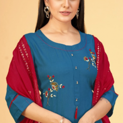 Women  Embroidered Kurta, Plazo and Dupatta Set