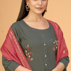 Women  Embroidered Kurta, Plazo and Dupatta Set