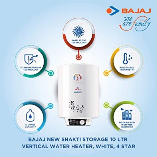 Bajaj New shakti glass lined 10 L Storage Water Geyser (white)