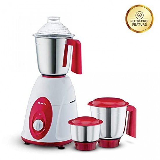 Bajaj Classic Mixer Grinder, 750W, 3 Jars (White and Maroon)