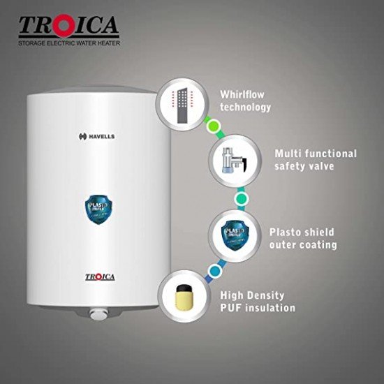 Havells Troica 10 L Storage Water Geyser (White Grey)